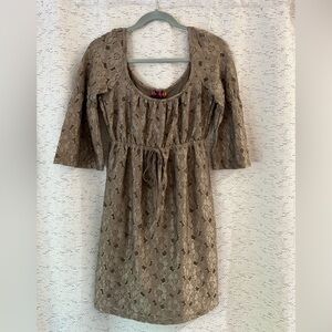 Isle Apparel Olive Flower Eyelet Dress with Tie Waist NWT